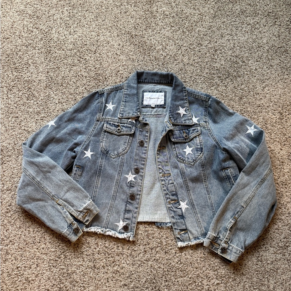 Denim Jacket with Embroidered Stars
